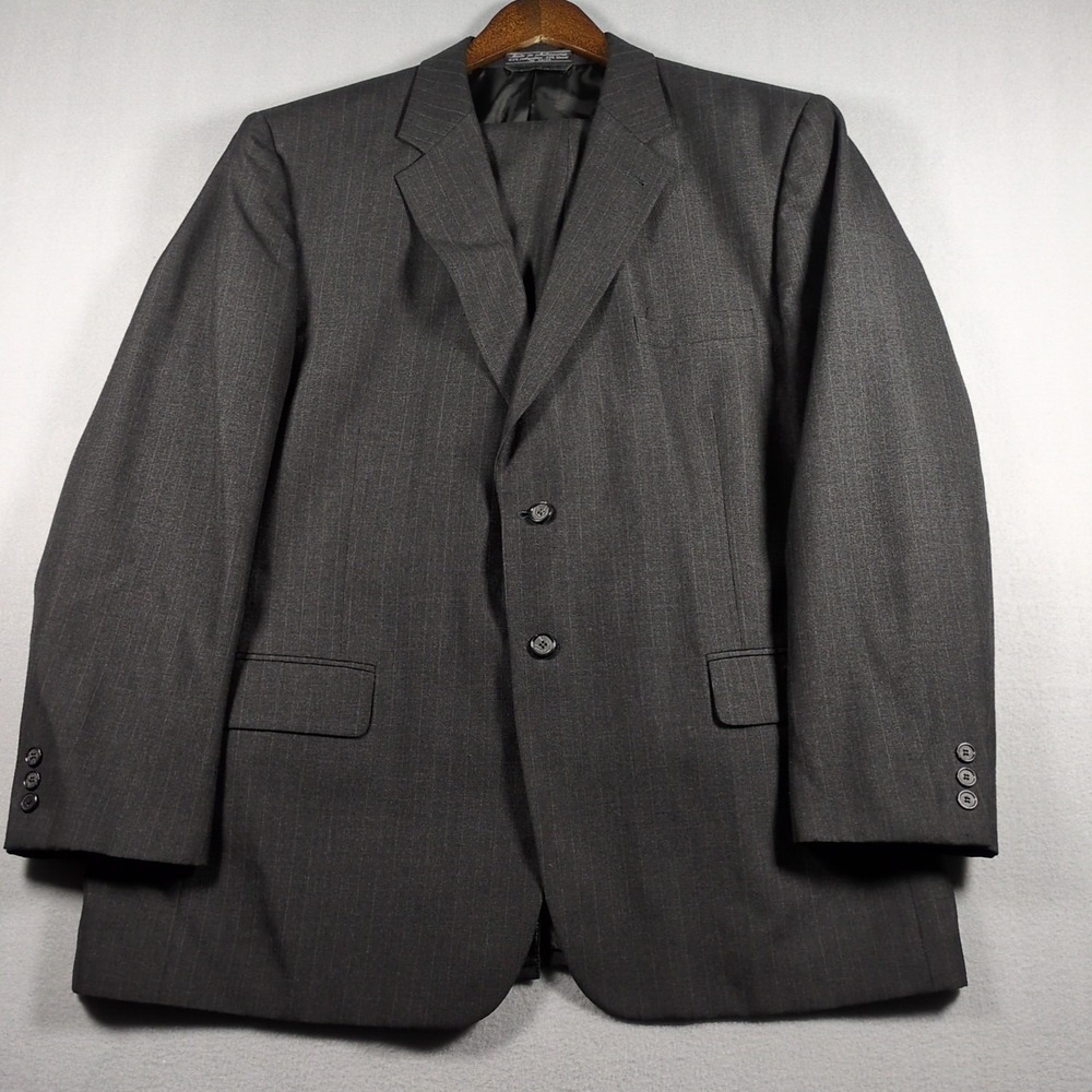 Vtg Bert Pulitzer Men's Suit 48R Pant 42x32 Wool Blend 2pc Black Stripe 2 Button